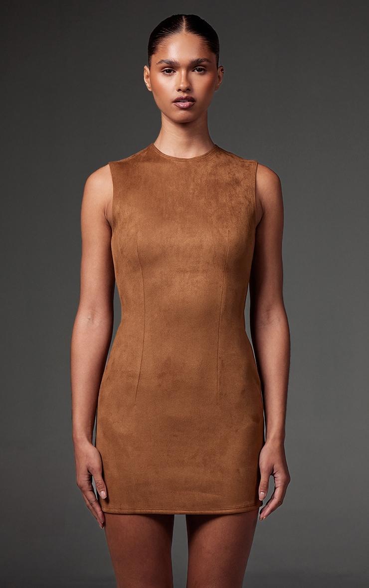 Tan Faux Suede Bodycon Dress Product Image