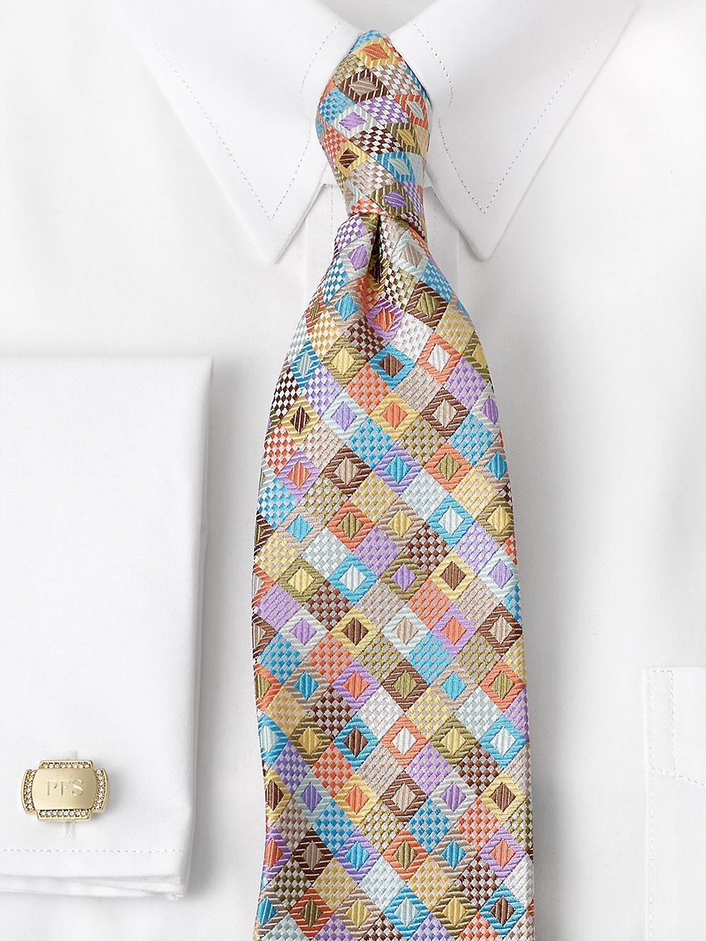 Geometric Woven Silk Tie - Multi Product Image