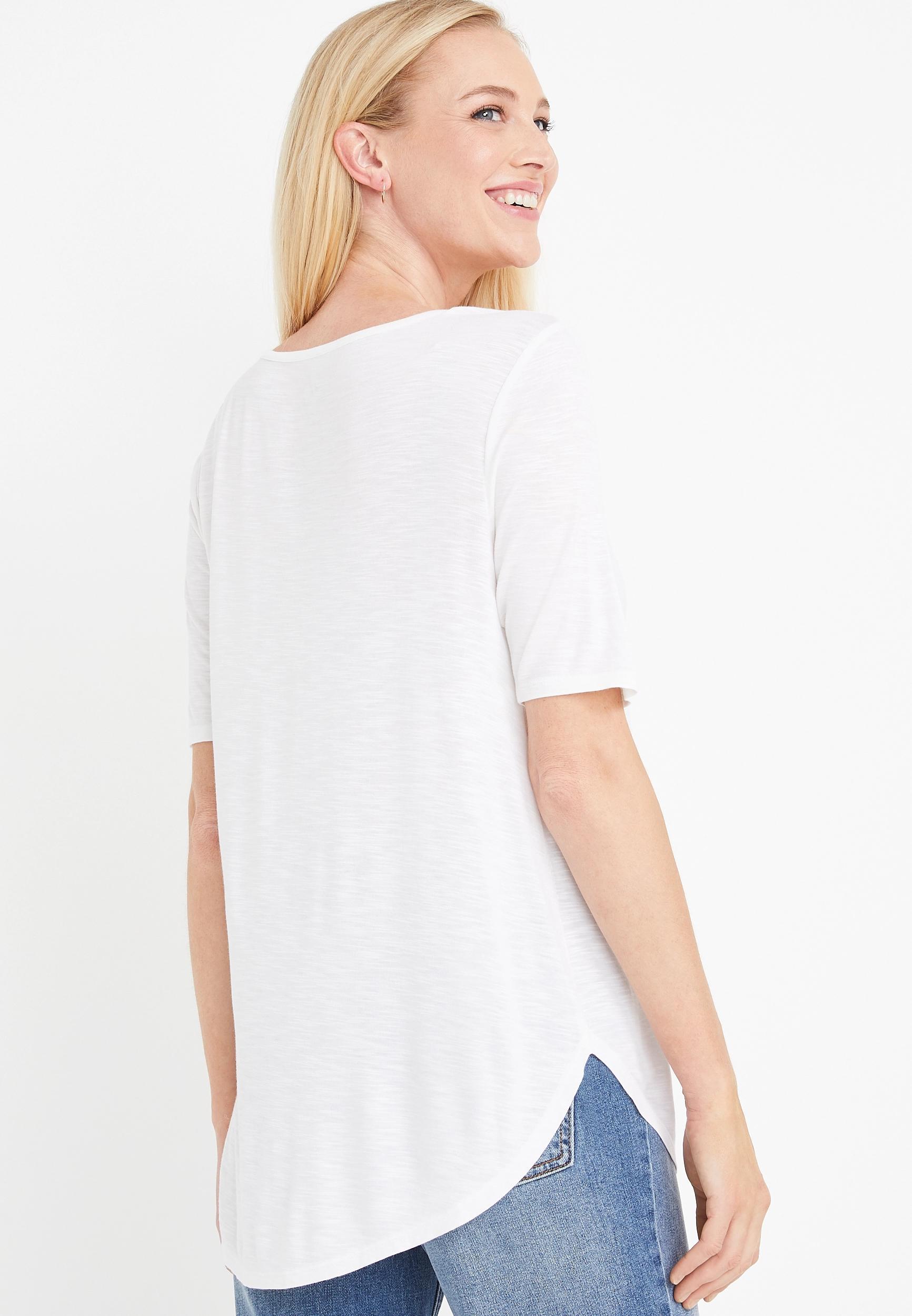 24/7 Olivia Solid V Neck Tunic Tee Product Image