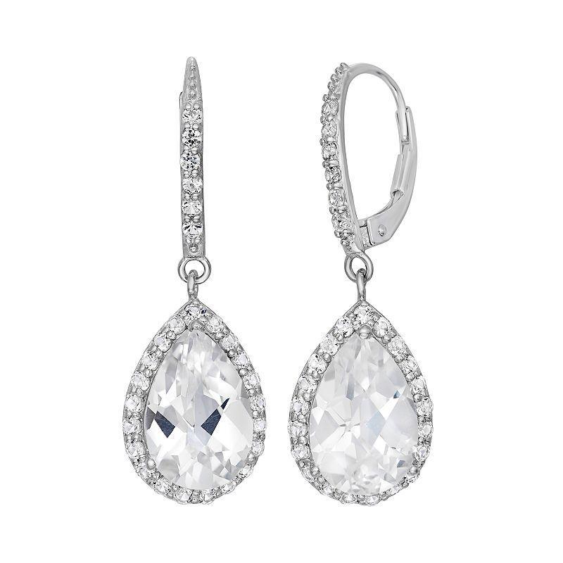 Lab-Created White Sapphire Sterling Silver Halo Teardrop Earrings, Womens Product Image