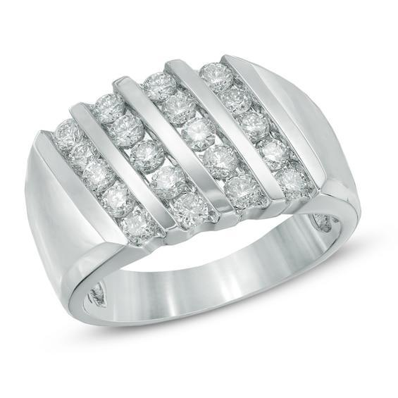 Men's 1-1/2 CT. T.w. Diamond Slant Four Row Ring in 10K White Gold Product Image