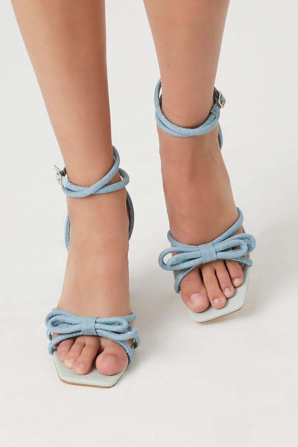 Strappy Denim Bow Block Heels | Forever 21 Product Image