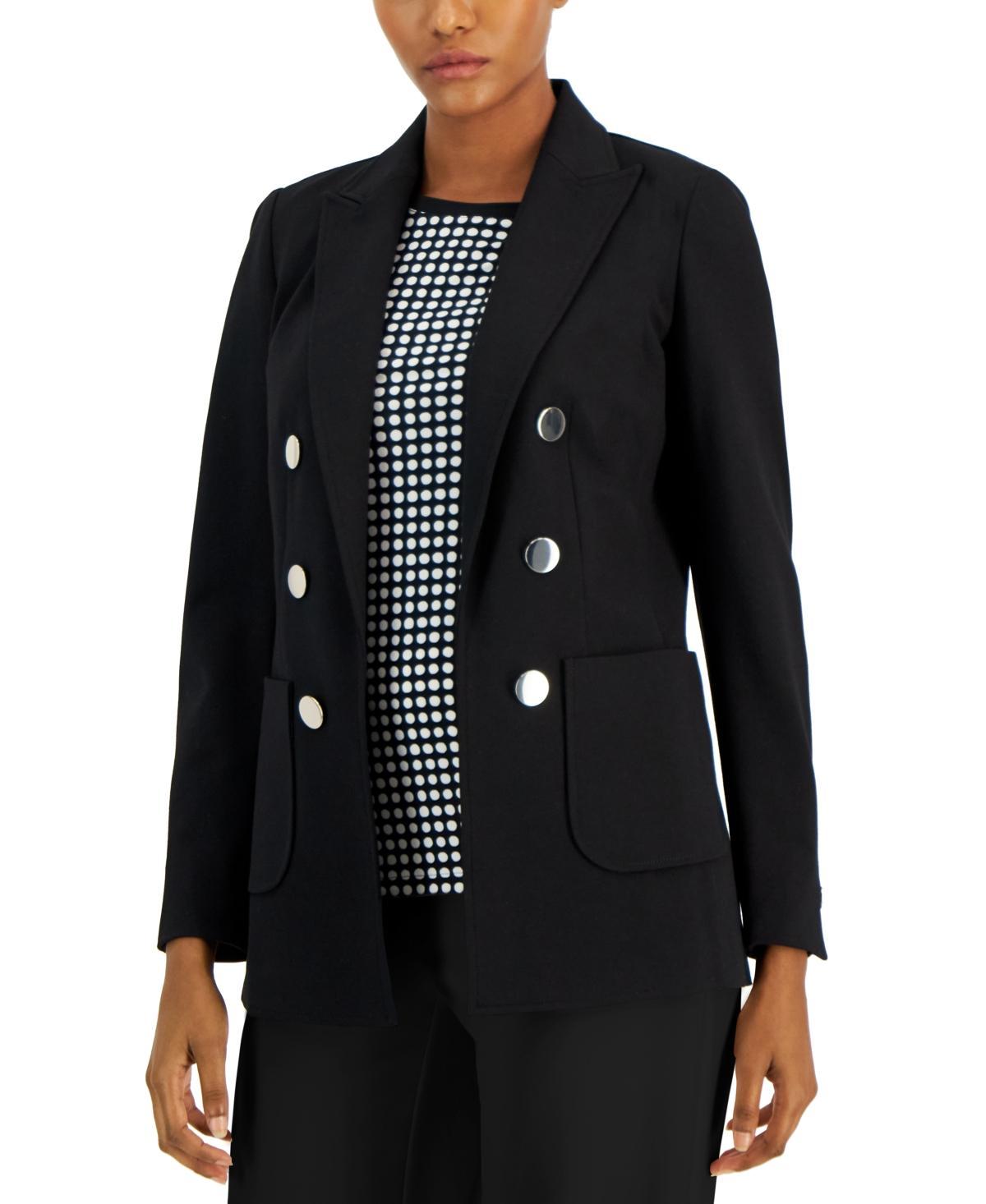 Anne Klein Faux Open Front Double Breasted Peak Lapel Collection Coordinating Compression Blazer Product Image