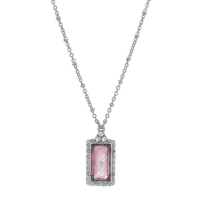 1928 Silver Tone Crystal Etched Pendant Necklace, Womens, Pink Product Image