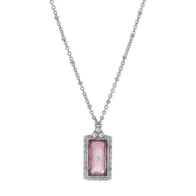 1928 Silver Tone Crystal Etched Pendant Necklace, Womens, Pink Product Image