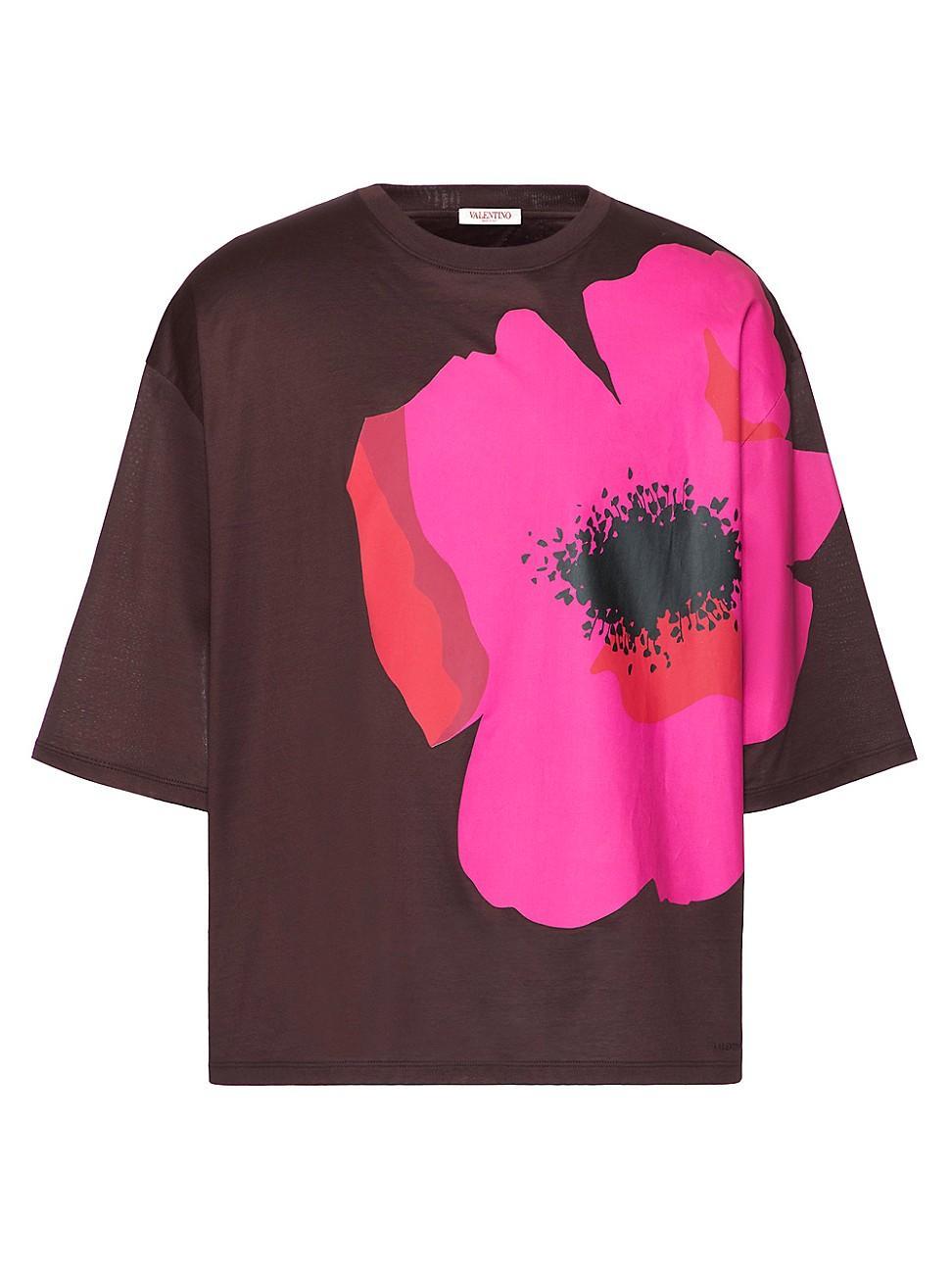 Mens Mercerized Cotton T-Shirt With Flower Portrait Print Product Image