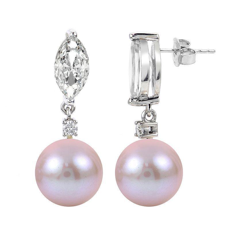 PearLustre by Imperial Sterling Silver Pink Freshwater Cultured Pearl & Lab-Created White Sapphire Drop Earrings, Womens Product Image