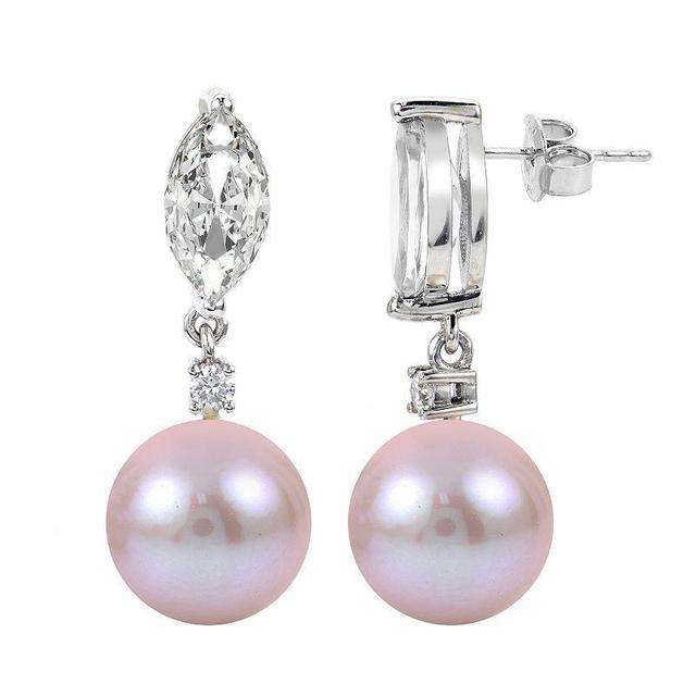 PearLustre by Imperial Sterling Silver Pink Freshwater Cultured Pearl & Lab-Created White Sapphire Drop Earrings, Womens Product Image