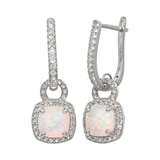 Designs by Gioelli Sterling Silver Lab-Created Opal and Lab-Created White Sapphire Square Halo Drop Earrings, Womens, Multi Product Image