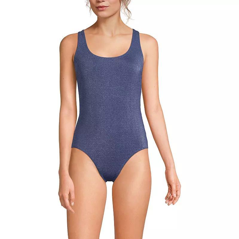 Lands End Womens Long Chlorine Resistant Shine X-Back High Leg Soft Cup Tugless One Piece Swimsuit Product Image