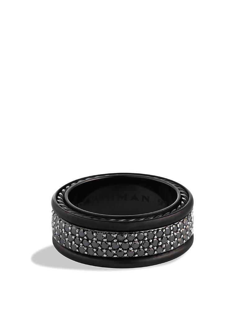 Mens Streamline Three Row Band Ring in Black Titanium with Pav Black Diamonds Product Image