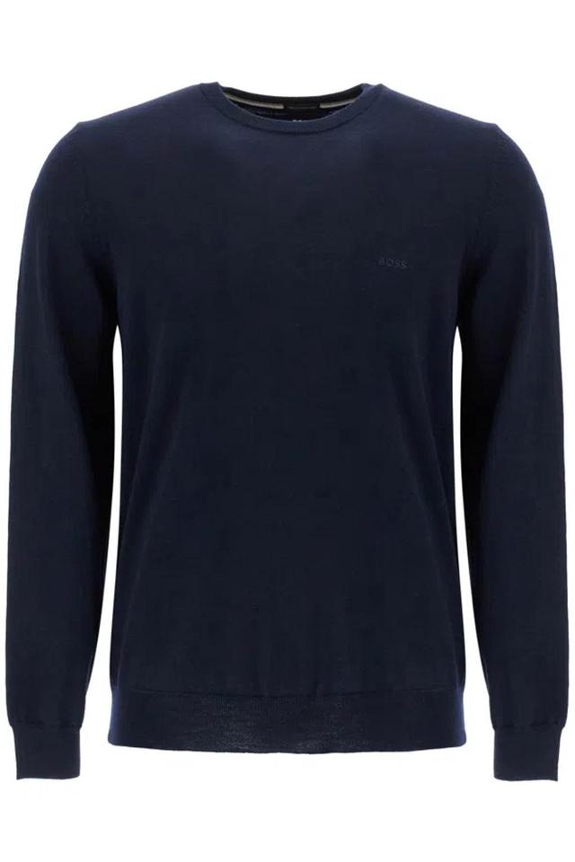 HUGO BOSS Boss 'botto' Light Wool Sweater In Blue Product Image