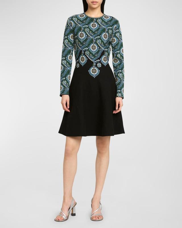 Medallion Knit Jersey Long-Sleeve Swing Dress Product Image
