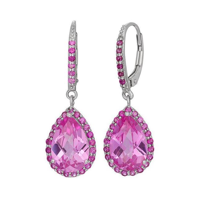 Lab-Created Pink Sapphire and Lab-Created Ruby Sterling Silver Halo Teardrop Earrings, Womens Product Image