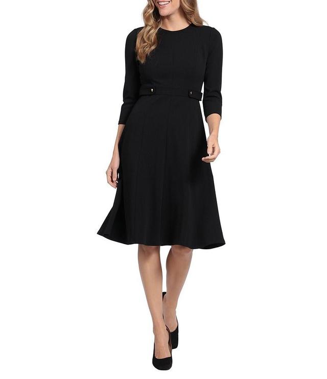 London Times 3/4 Sleeve Crew Neck Princess Seam Fit And Flare Dress Product Image