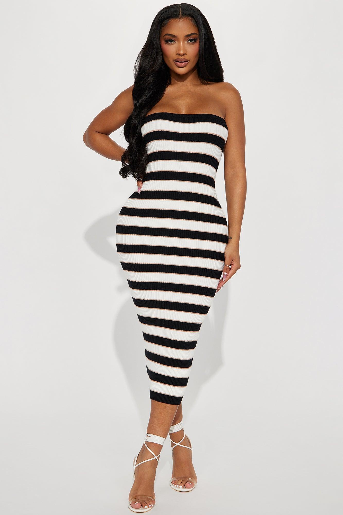 Sandra Striped Midi Dress - Taupe/combo Product Image