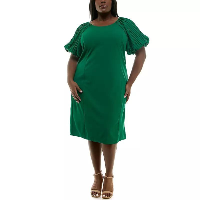 Plus Size Nina Leonard Pleated Puff Sleeve Midi Sheath Dress, Womens Product Image