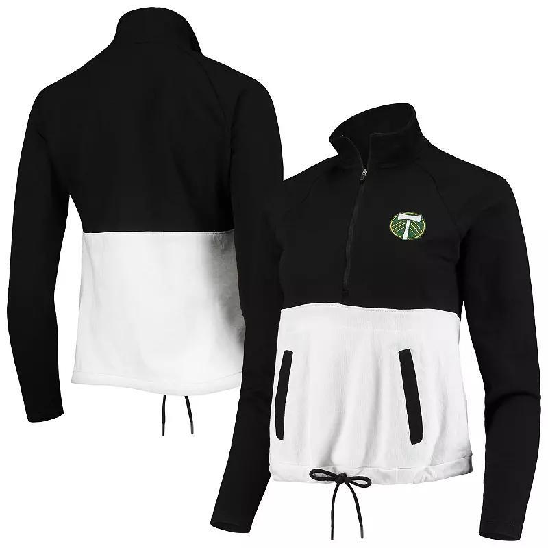 Womens Antigua Black Portland Timbers Harbor Raglan Half-Zip Jacket - Black Product Image