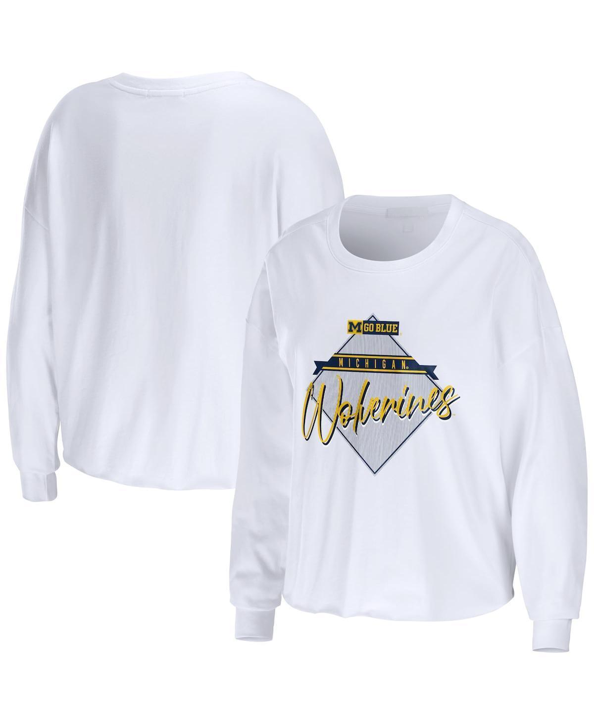 Womens WEAR by Erin Andrews Michigan Wolverines Diamond Long Sleeve Cropped T-Shirt Product Image