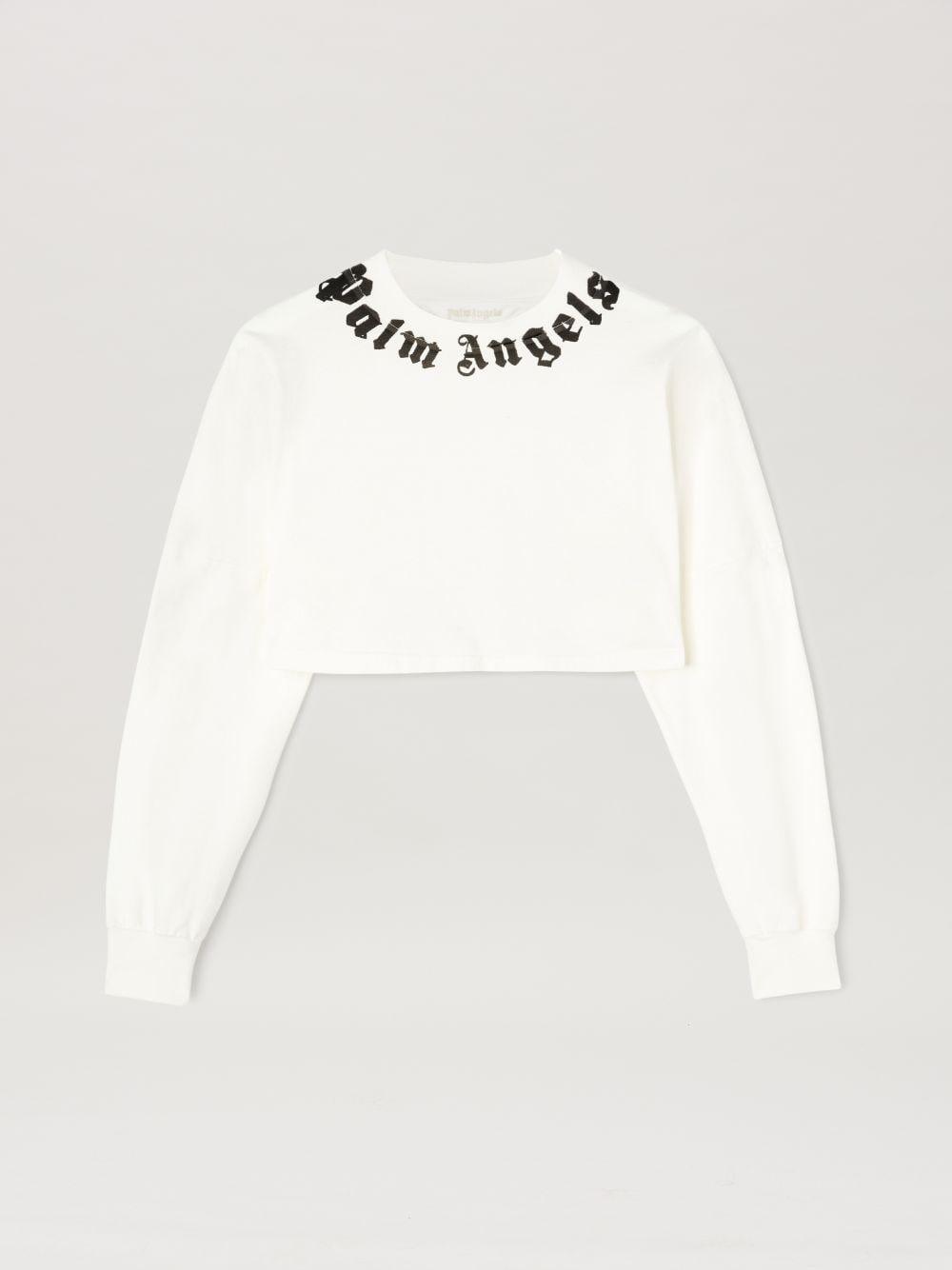 neck logo long sleeved crop T-shirt in white  - Palm Angels® Official  Product Image