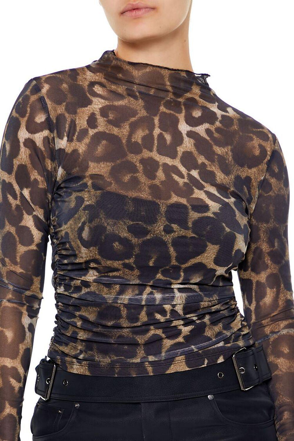 Leopard Print Mesh Crop Top | Forever 21 Product Image