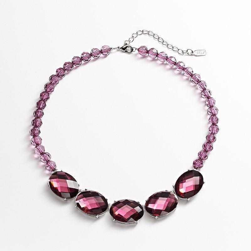 1928 Silver Tone Simulated Crystal & Bead Necklace, Womens Purple Product Image