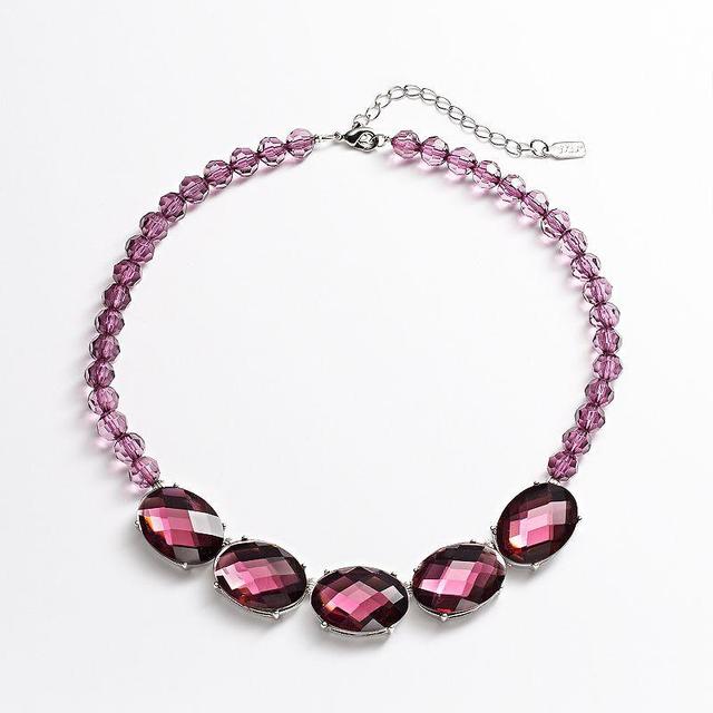 1928 Silver Tone Simulated Crystal & Bead Necklace, Womens Purple Product Image