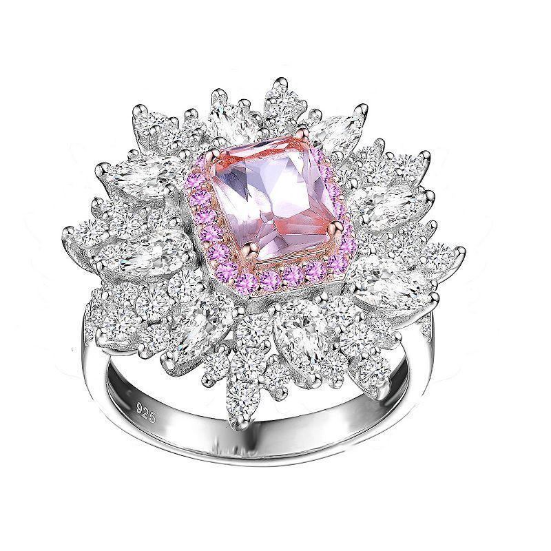 Sterling Silver Cubic Zirconia Halo Ring, Womens Pink Product Image