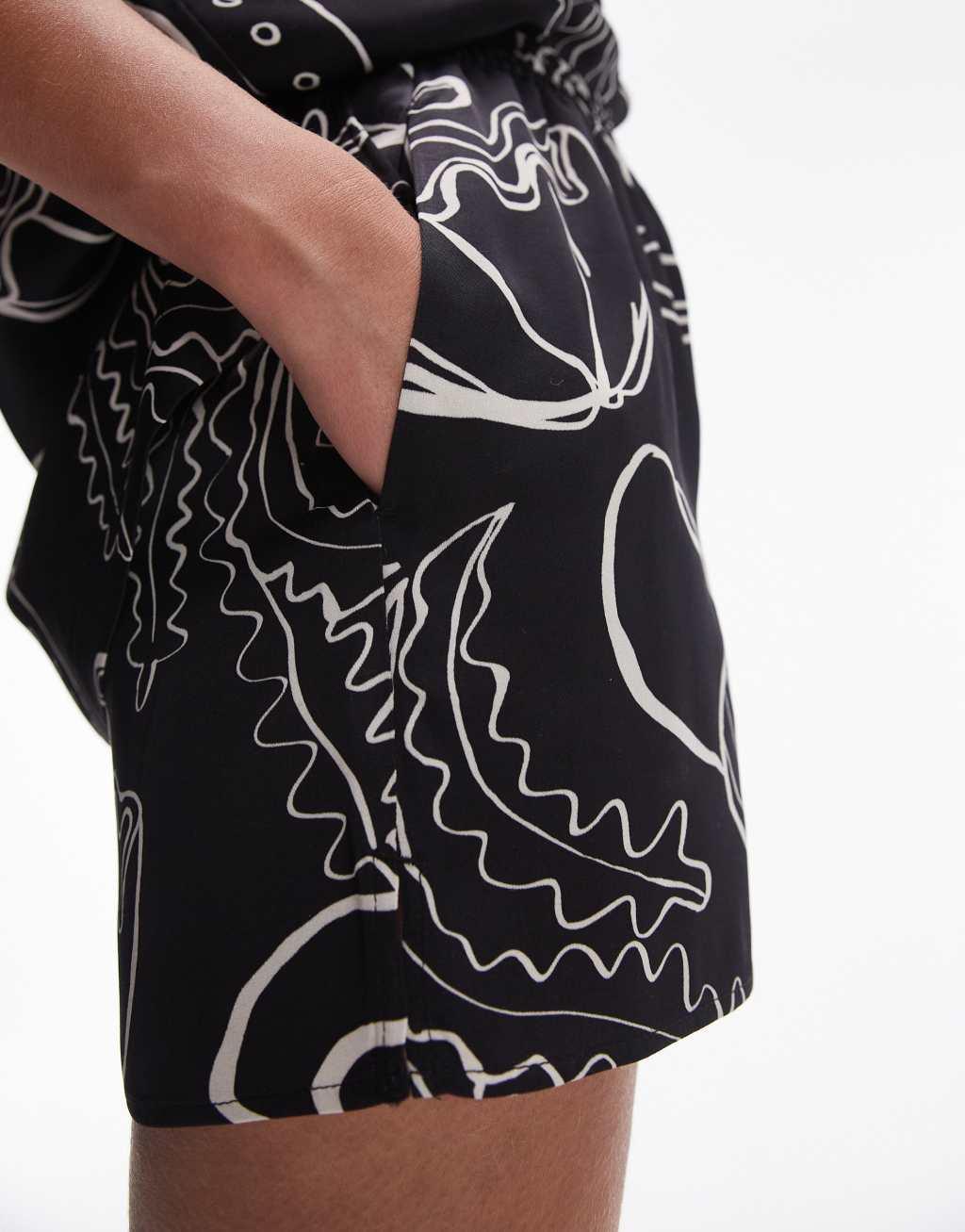 Topshop satin printed shell shorts in black - part of a set Product Image