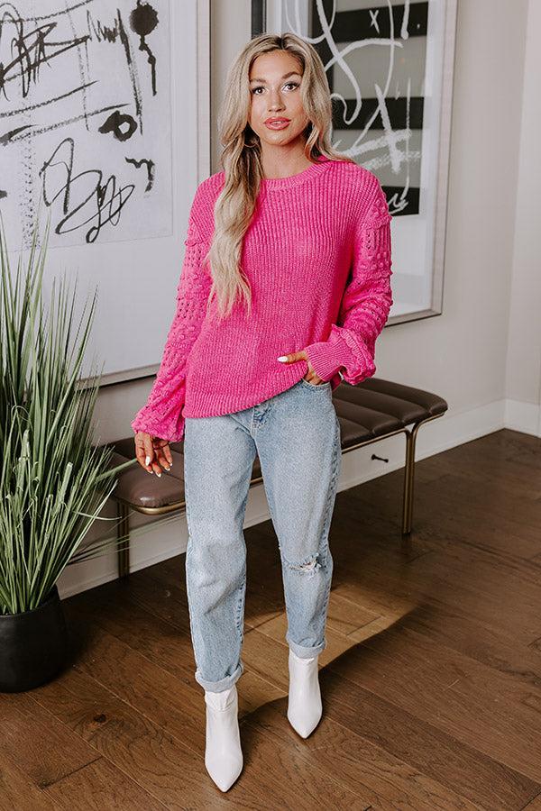 Cityscape Charm Knit Sweater Top in Hot Pink Product Image