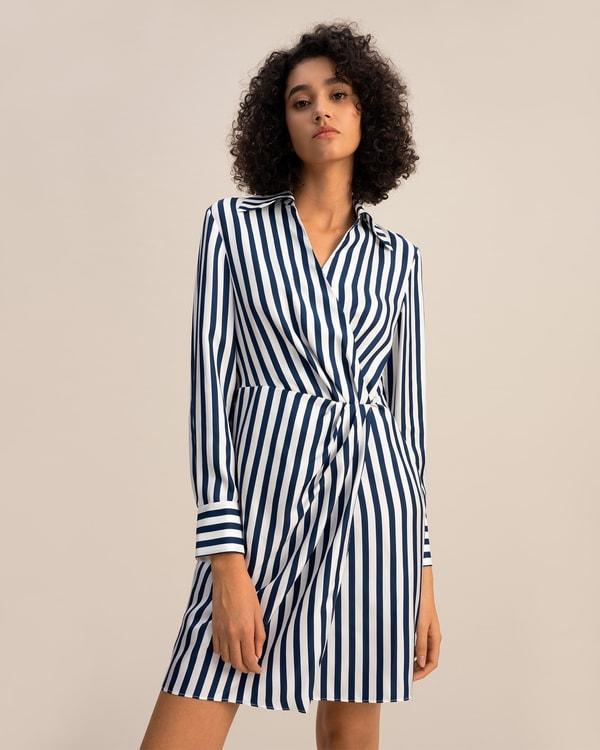 Amalfi Stripe Wrap Silk Shirtdress Product Image