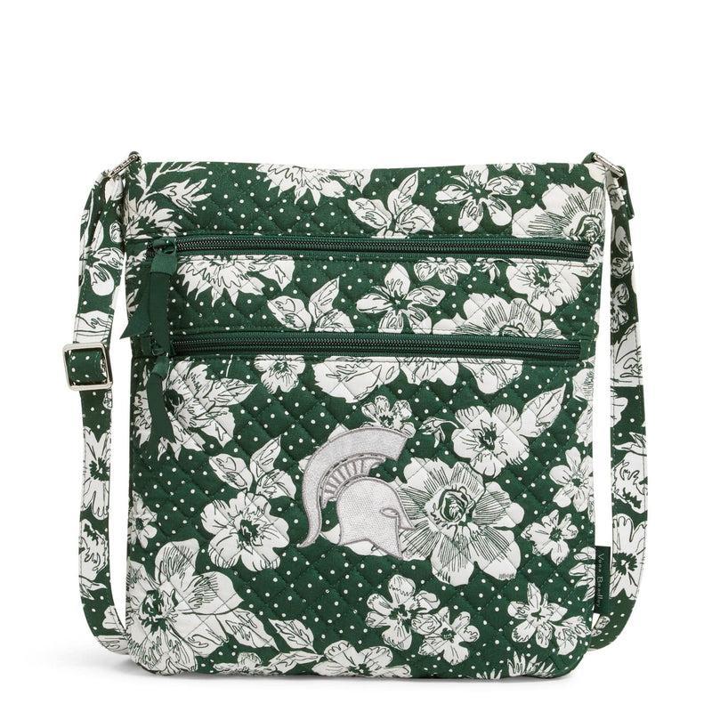 Vera Bradley Collegiate Triple Zip Hipster Crossbody Bag Women in Dark Green/White Rain Garden with Michigan State University Logo Product Image