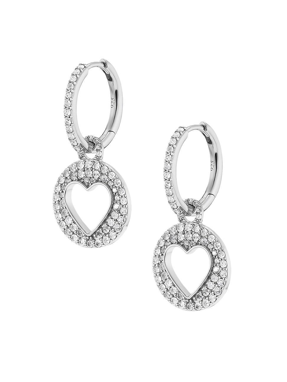 Womens Open Heart Sterling Silver & 0.88 TCW Diamond Huggie Hoops Product Image