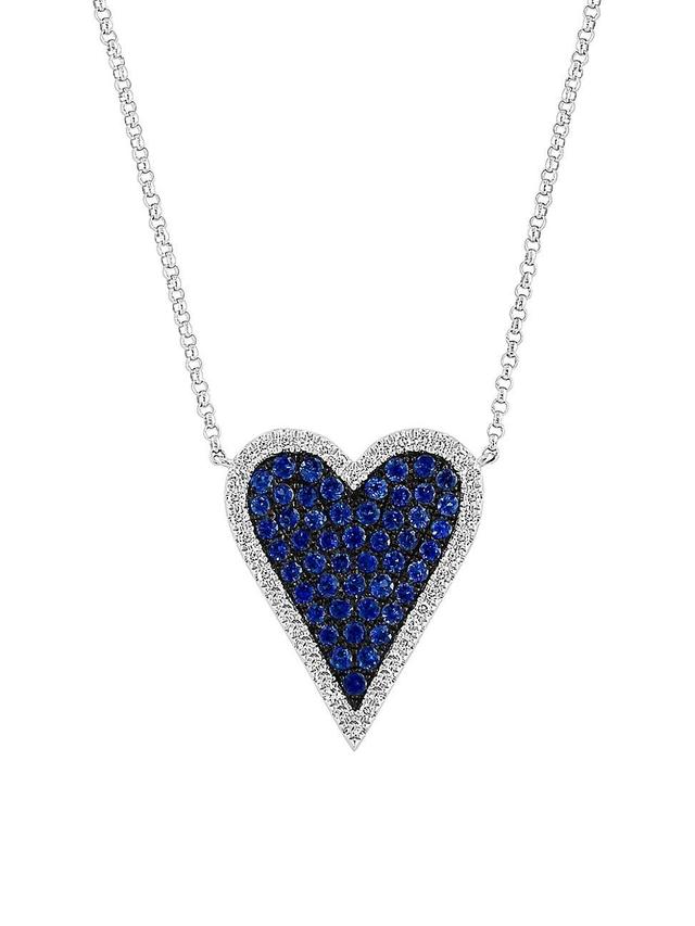 Womens 14K White Gold, Sapphire & 0.19 TCW Diamond Heart Necklace Product Image