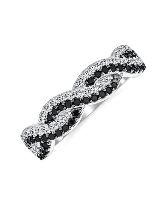 Two Tone Intertwined Twist Knot 1/2 Eternity Black & White Pave Cubic Zirconia Cz Infinity Band Ring For Women Girlfriend .925 Sterling - Silve Product Image