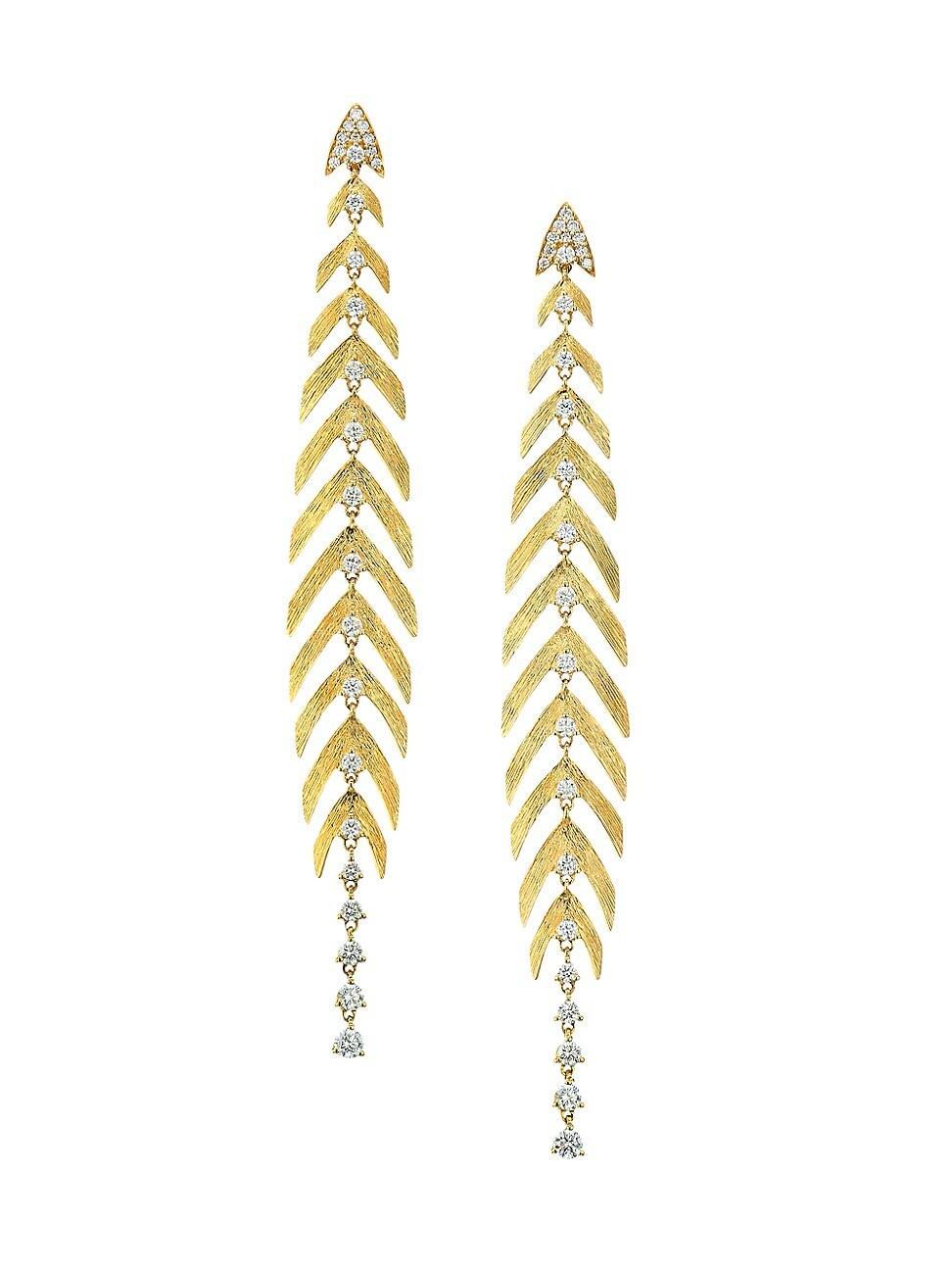 Womens Bahia 18K Yellow Gold & Diamond Leaf Drop Earrings Product Image