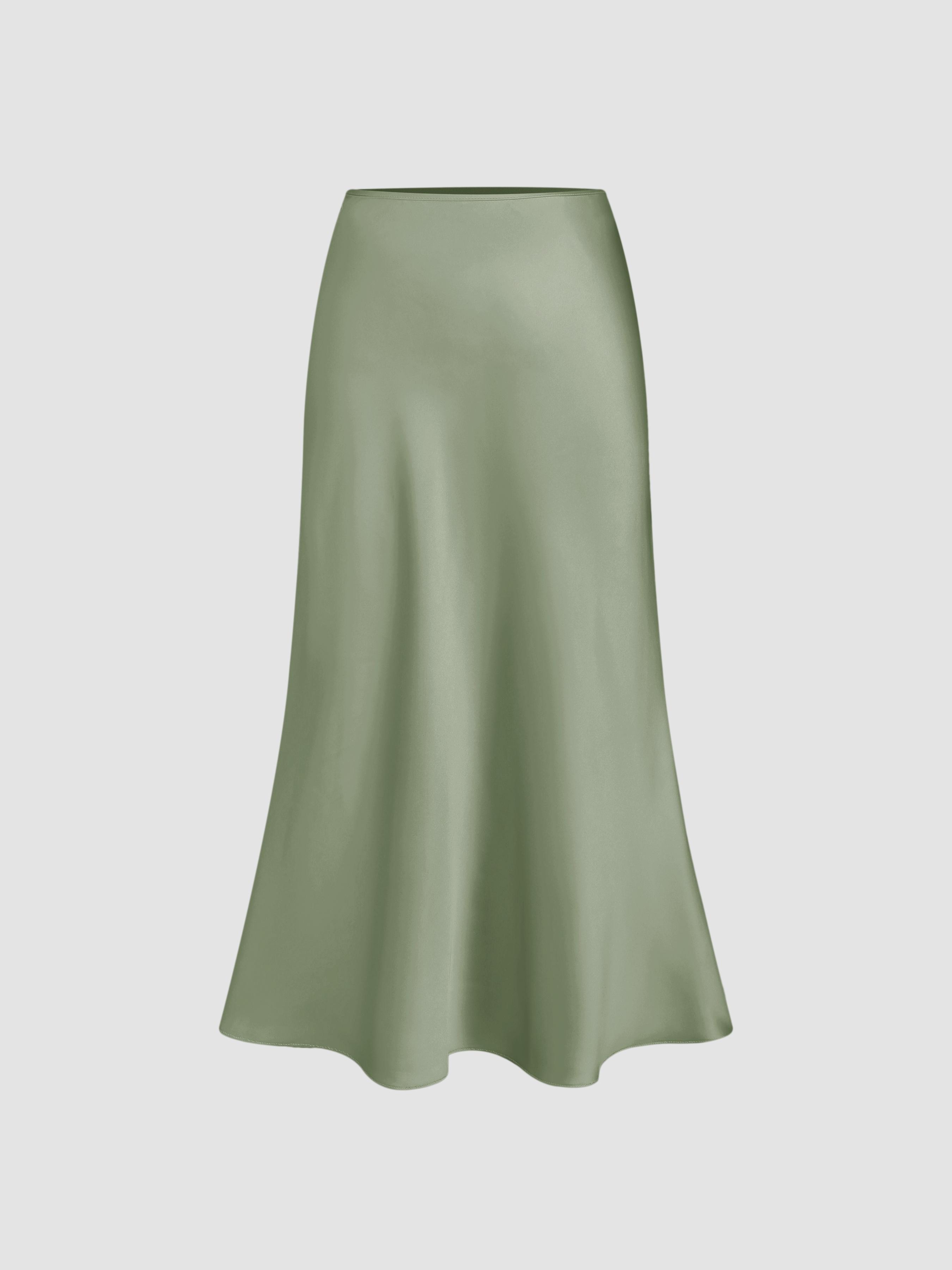 Satin Solid Ruffle Long Skirt Product Image