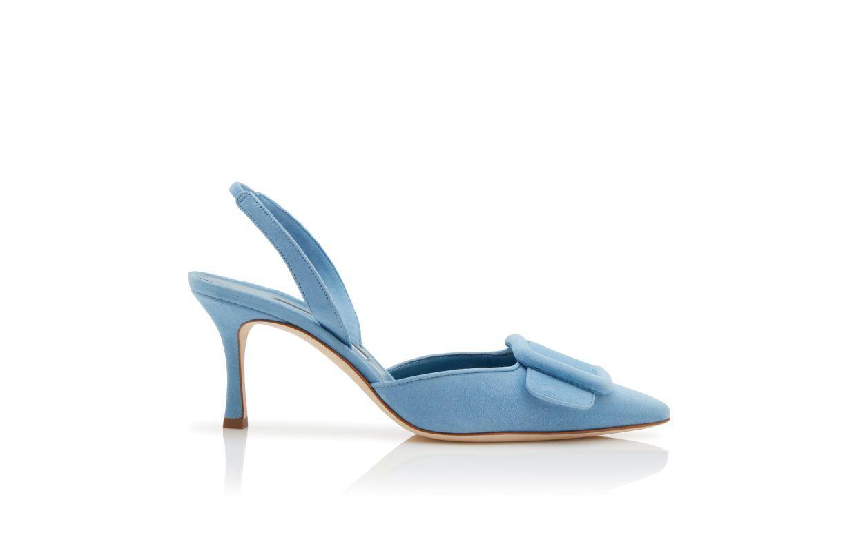 MAYSLI Light Blue Suede Buckle Detail Slingback Pumps Product Image