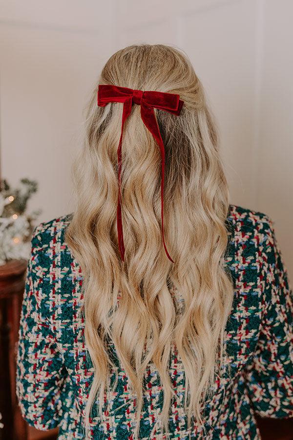 The Alice Long Velvet Bow Hair Clip in Wine Product Image