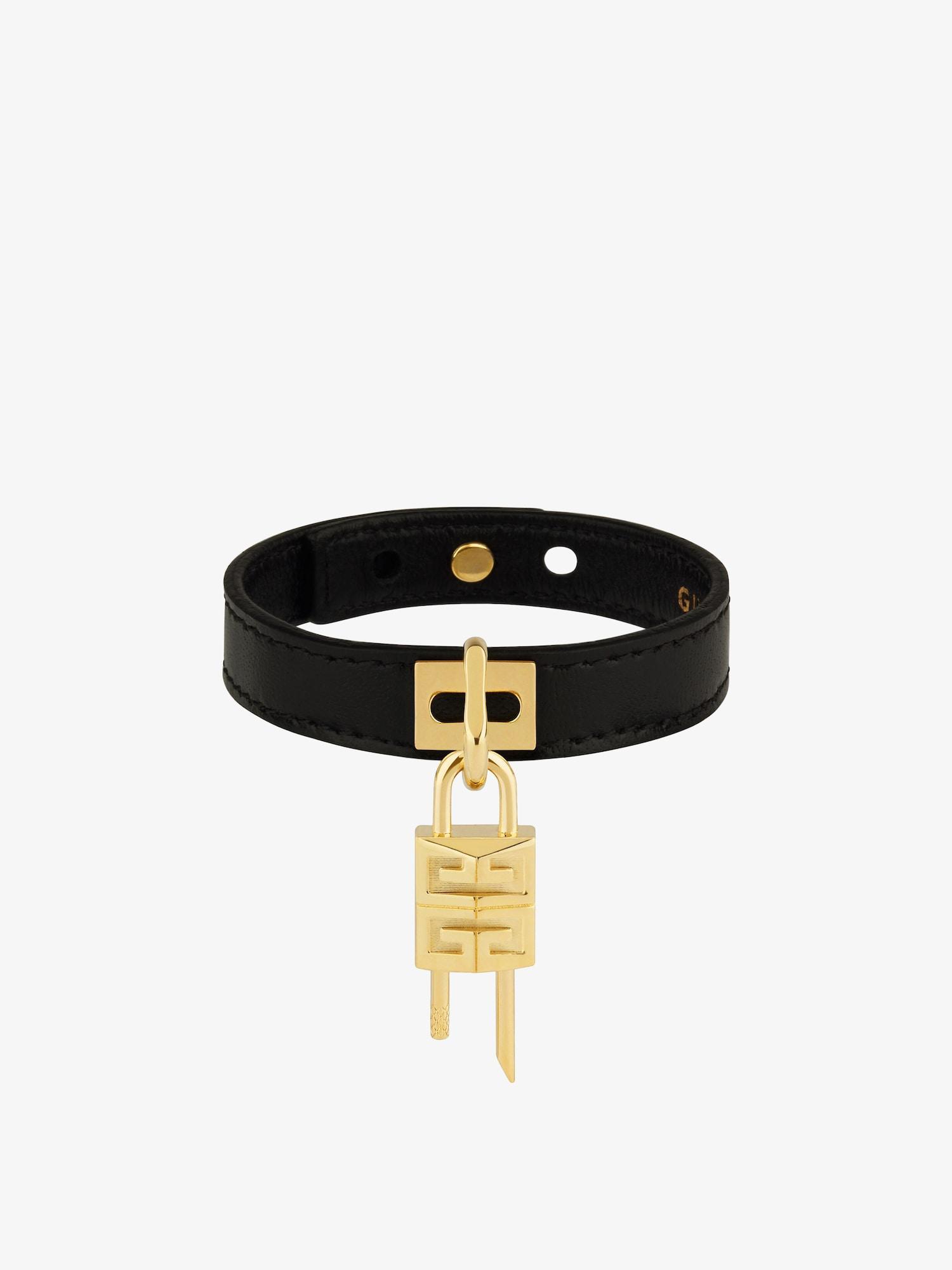 Mini Lock bracelet in metal and leather Product Image