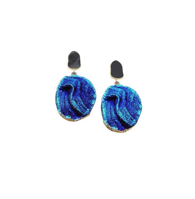 Sohi Womens Blue Textured Oval Drop Earrings Product Image