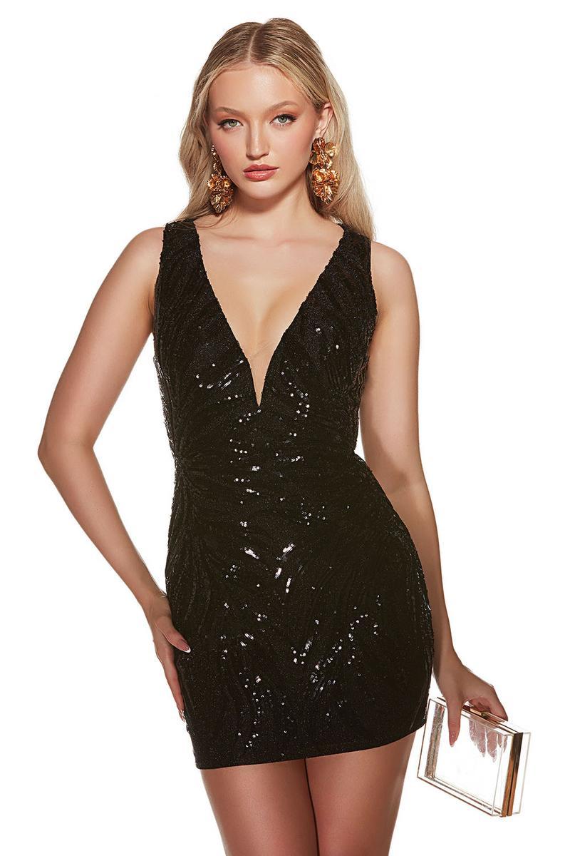 Black Sequin Cocktail Dress Product Image