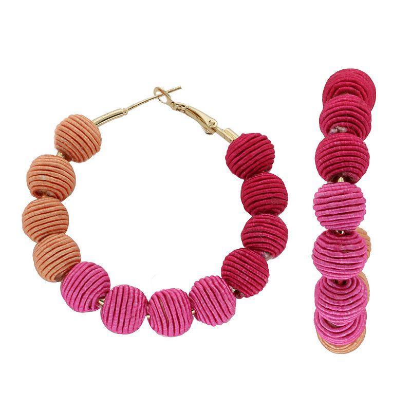 PANNEE BY PANACEA Gold Tone Satin Rope Ball Hoop Earrings, Womens, Pink Product Image