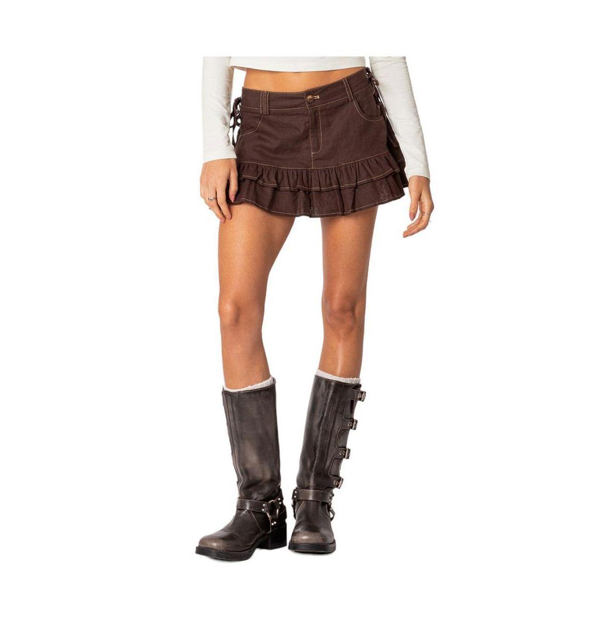 EDIKTED Dev Ruffle Denim Miniskirt product image