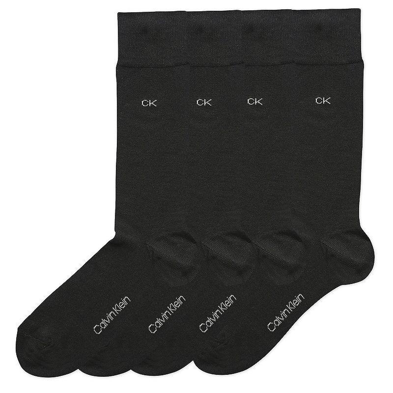 Mens Calvin Klein 4-Pack Flat-Knit Dress Crew Socks, Black Product Image