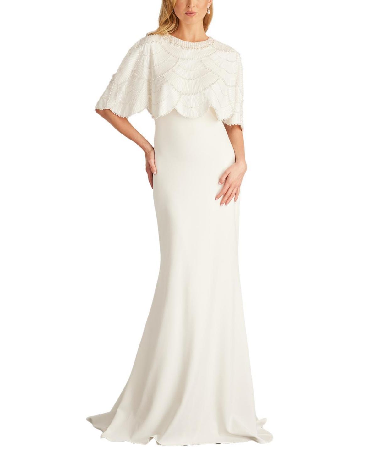 Tadashi Shoji Womens Reba Embellished Cape Overlay Bridal Gown Product Image