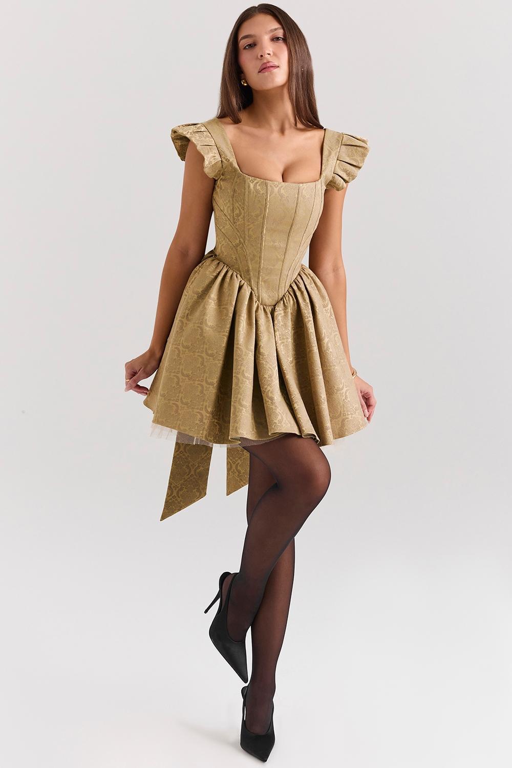 Saasha Gold Jacquard Mini Dress Product Image