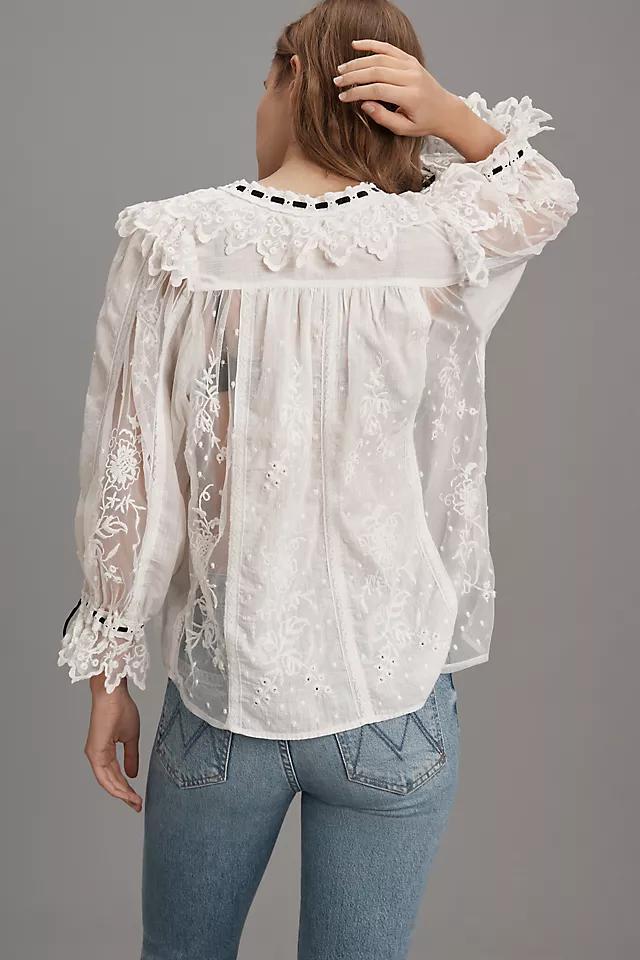 By Anthropologie Coquette Collared Sheer Blouse Product Image