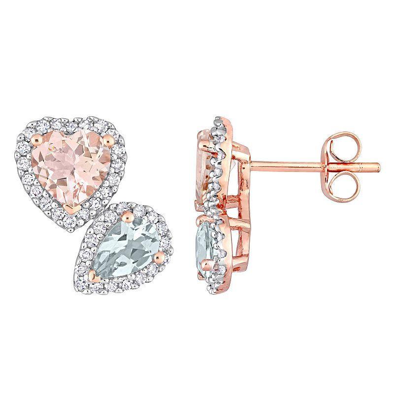 Stella Grace 10k Rose Gold Morganite, Aquamarine & 3/8 Carat T.W. Diamond Stud Earrings, Womens Product Image