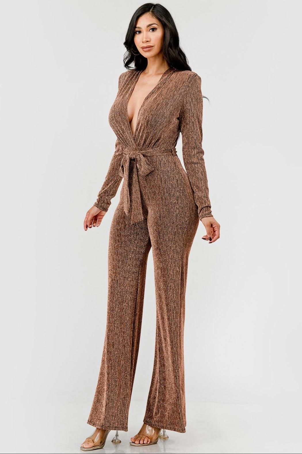 Belted Metallic Jumpsuit Product Image